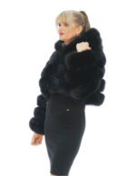 Short Jacket in Black Fox Fur 50 Long Sleeve Hood Closure Hooks - Image 2