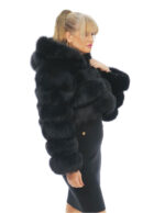 Short Jacket in Black Fox Fur 50 Long Sleeve Hood Closure Hooks - Image 3