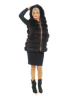 Sleeveless Fox Fur Vest 44 Brick Hooded and Suede Zip Closure - Image 4