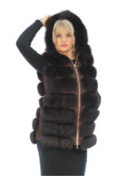 Sleeveless Fox Fur Vest 44 Brick Hooded and Suede Zip Closure