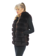 Sleeveless Fox Fur Vest 44 Brick Hooded and Suede Zip Closure - Image 2