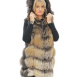 Vest 50 gold gold cross fox fur vest with hood and suede zip closure