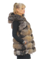 Vest 50 gold gold cross fox fur vest with hood and suede zip closure - Image 3