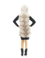 Sleeveless fox fur vest 44 white gradient V processing with hood and suede zip closure - Image 5