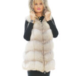 Vest fox fur vest 52 white gradient V with hood and suede closure