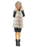 Vest fox fur vest 52 white gradient V with hood and suede closure - Image 4