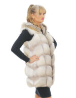 Vest fox fur vest 52 white gradient V with hood and suede closure - Image 3