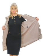 Vest fox fur vest 52 white gradient V with hood and suede closure - Image 6