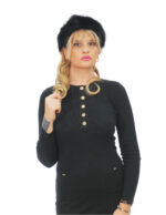 Cappello in volpe e montone nero circonferenza 64 cm alto 20 cm