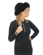 Cappello in pelliccia di visone tricot e volpe al bordo colore nero con coulisse sotto e lana