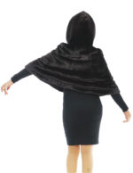 Poncho in pelliccia di visone 44 mogano pelle intera cappuccio chiusura zip corto