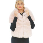 Giacca a maniche corte volpe 44 rosa pelliccia filettata chiusura ganci chiara