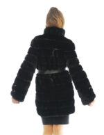 Cappotto visone orizzontale nero 42 lungo 88cm manica lunga cintura in pelle