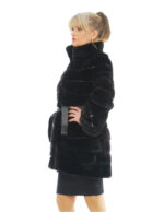 Cappotto visone orizzontale nero 42 lungo 88cm manica lunga cintura in pelle