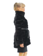 Cappotto visone orizzontale nero 42 lungo 88cm manica lunga cintura in pelle