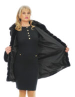 Cappotto visone orizzontale nero 42 lungo 88cm manica lunga cintura in pelle