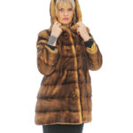 Coat 82 cm gold gradient black 48 horizontal mink hood long sleeves closure hooks