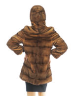 Mantel 82 cm gold Farbverlauf schwarz 48 horizontale Nerz Kapuze lange Ärmel Verschlusshaken – Bild 5