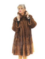 Mink jacket full leather 100 cm demi buff 3/4 sleeve Italian collar second life slits at the bottom