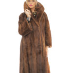 Very long coat 114 centimeters demi buff 46 three-quarter sleeve wide shawl collar