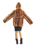 54 rex fur jacket with piping collar and removable brown hood long sleeves external pockets - Image 5