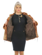 54 rex fur jacket with piping collar and removable brown hood long sleeves external pockets - Image 6