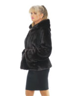 Mahogany 48 fur mink jacket with hood and belt with elastic waistband very long sleeves with cuff - Image 2