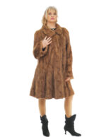 Light gold mink petals coat 56 bell-shaped model long-sleeved with turn-up with piping collar - Image 4
