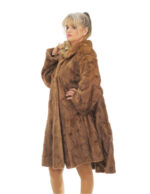 Light gold mink petals coat 56 bell-shaped model long-sleeved with turn-up with piping collar - Image 2