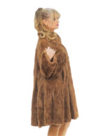 Light gold mink petals coat 56 bell-shaped model long-sleeved with turn-up with piping collar - Image 3
