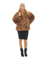 50 Blütenblätter braune Fuchsfelljacke mit langen Ärmeln und Paspelkragen – Bild 4