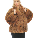 50 petal brown fox fur jacket with long sleeves and piping collar