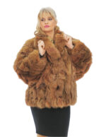 50 Blütenblätter braune Fuchsfelljacke mit langen Ärmeln und Paspelkragen