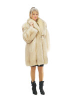 Beige fox fur coat with shades of black 50 long sleeves shawl collar - Image 4