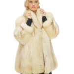 Beige fox fur coat with shades of black 50 long sleeves shawl collar