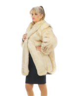 Beige fox fur coat with shades of black 50 long sleeves shawl collar - Image 2