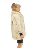 Beige fox fur coat with shades of black 50 long sleeves shawl collar - Image 3