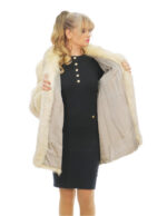 Beige fox fur coat with shades of black 50 long sleeves shawl collar - Image 6