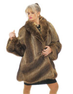 Very voluminous brown 56 marmot fur coat with shawl collar and decorative button
