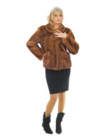 Giacca visone gold 50 pelle intera tasche a boccale collo tondo manica lunga verticale