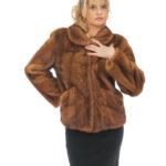 Mink jacket gold 50 full leather mug pockets round neck long sleeve vertical