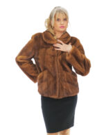 Giacca visone gold 50 pelle intera tasche a boccale collo tondo manica lunga verticale