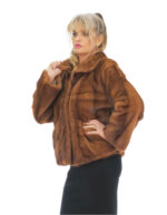 Giacca visone gold 50 pelle intera tasche a boccale collo tondo manica lunga verticale