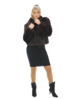 Short jacket with fox petals 46 very light brown with pistagna collar and long sleeve hooks closure - Image 4