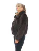 Short jacket with fox petals 46 very light brown with pistagna collar and long sleeve hooks closure - Image 2