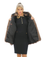 Fox fur coat 48 gradient black and white on gray long sleeve closure hooks collar pistagna - Image 6