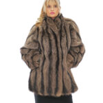 Fox fur coat 48 gradient black and white on gray long sleeve closure hooks collar pistagna