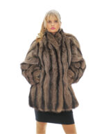 Fox fur coat 48 gradient black and white on gray long sleeve closure hooks collar pistagna