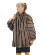 Fox fur coat 48 gradient black and white on gray long sleeve closure hooks collar pistagna - Image 2