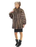 Fox fur coat 48 gradient black and white on gray long sleeve closure hooks collar pistagna - Image 4